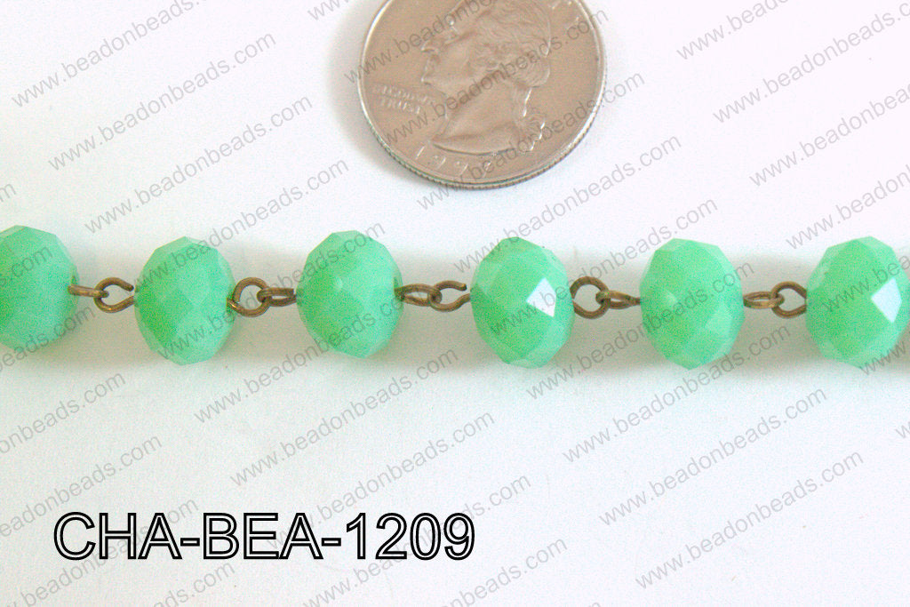 Decorative Bronze Chain with 12mm Rondelle Turquoise Faceted Cry