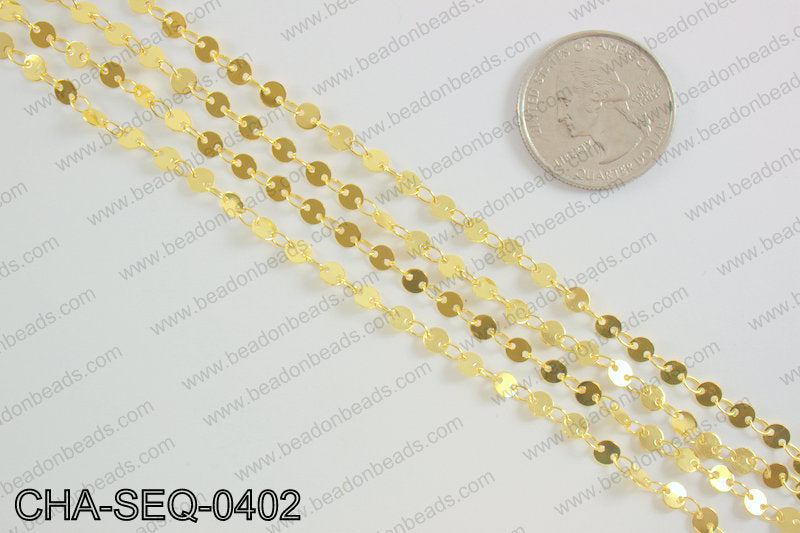 Coin sequin chain 4mm, gold CHA-SEQ-0402