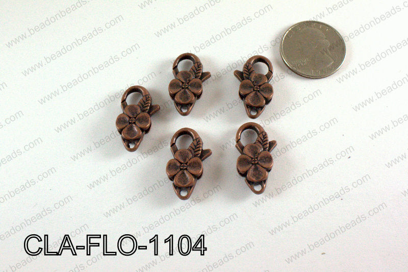 Flower Lobster Clasp, Copper 11x25mm CLA-FLO-1104