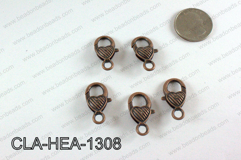 Striped Heart Lobster Clasp, Copper 13x26mm CLA-HEA-1308