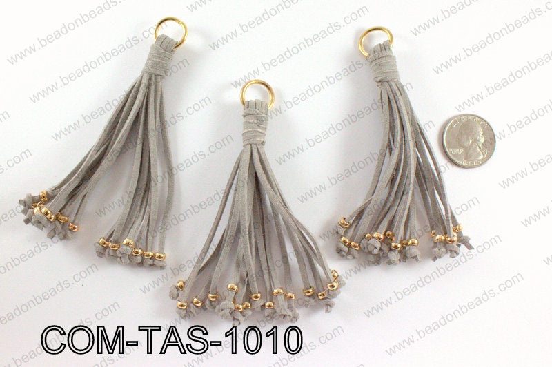 Suede leather tassels 100mm, GreyCOM-TAS-1010