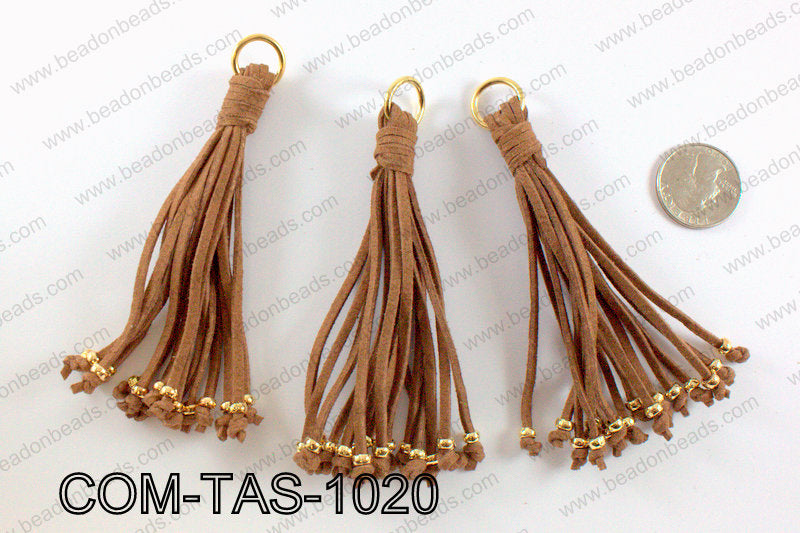 Suede leather tassels 100mm, BrownCOM-TAS-1020