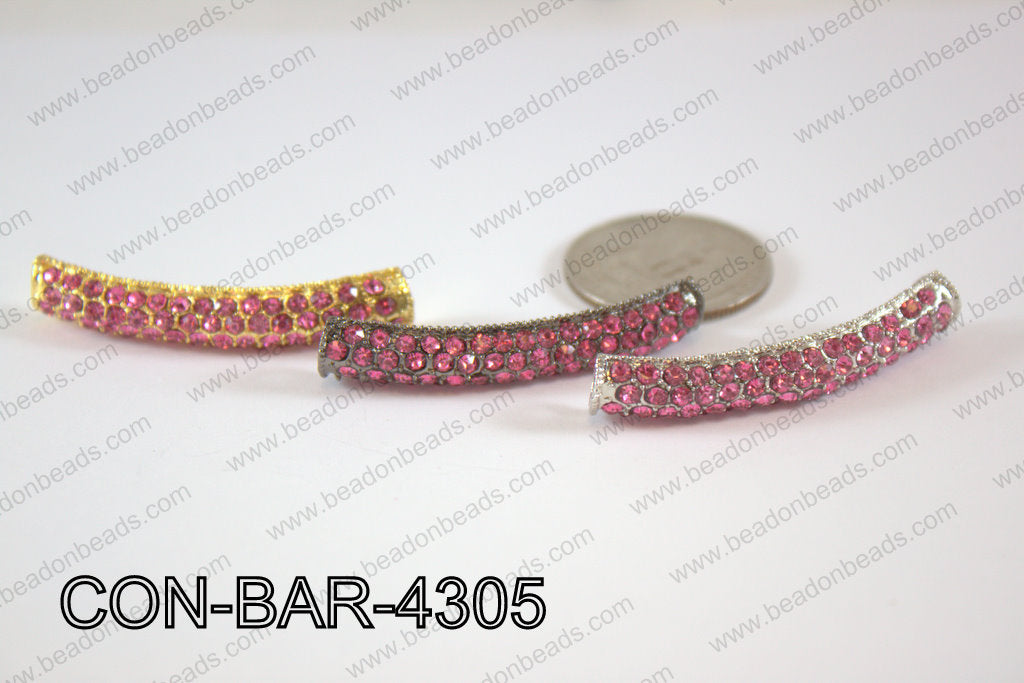 Connector with rhinestones Bar s/g/gm with pink 8x43mm CON-BAR-4