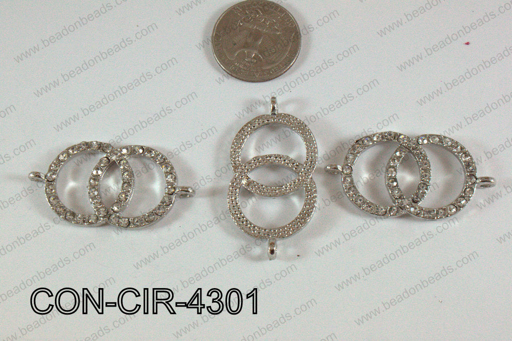 Connector with rhinestones circle silver 22x43mm CON-CIR-4301