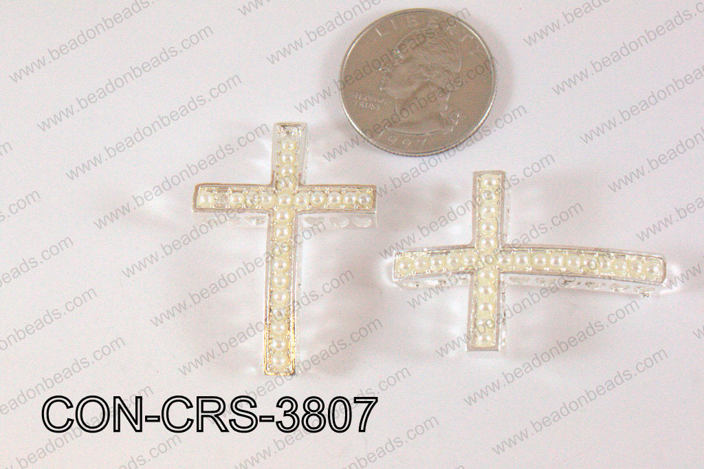 Sideway Cross Connector Light Silver with White Pearl 28x38mm CO