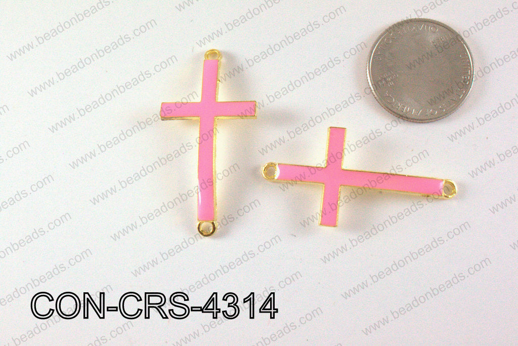 Metal Gold Cross Connector Light Pink 43X23mm CON-CRS-4314