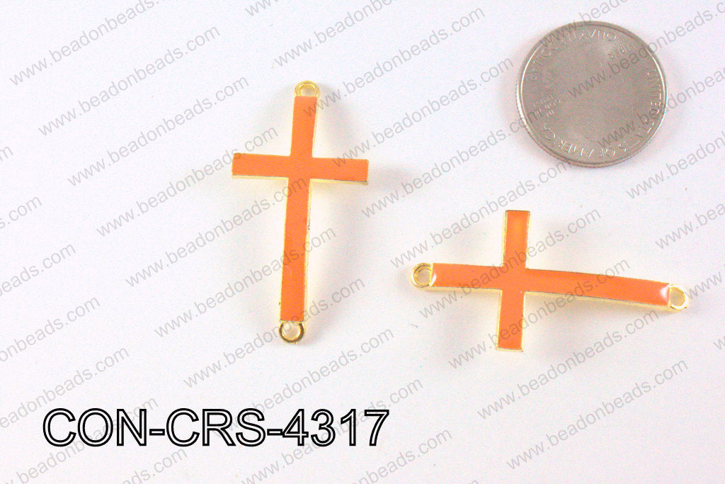 Metal Gold Cross Connector Orange 43X23mm CON-CRS-4317