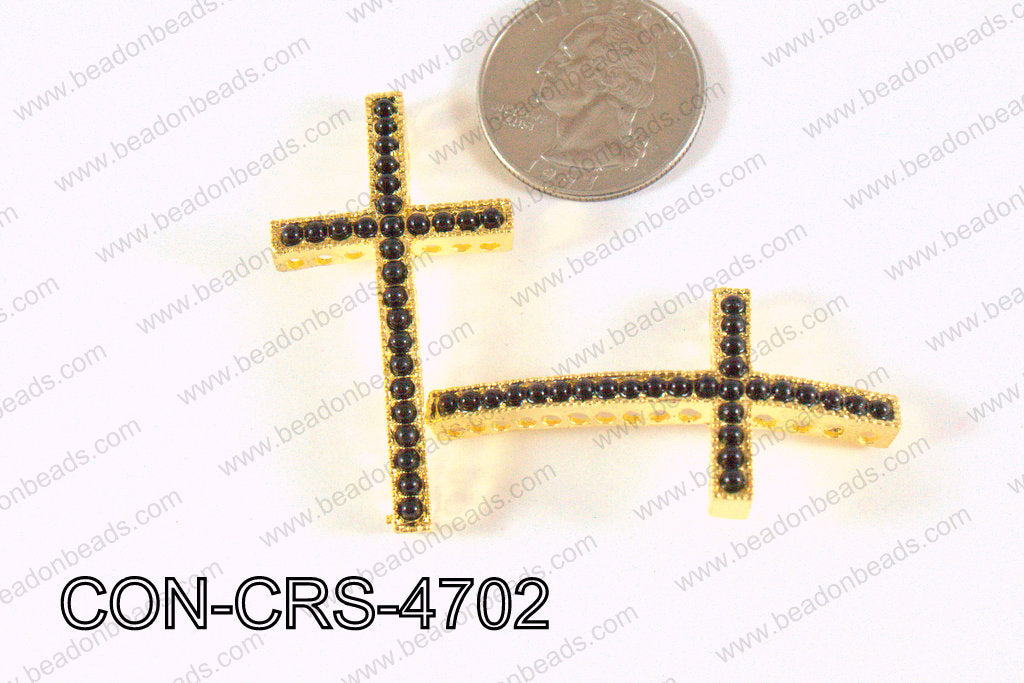 Sideway Cross Connector Gold with Black Pearl 24x47mm CON-CRS-47