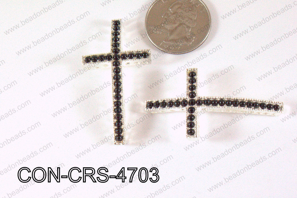 Sideway Cross Connector Silver with Black Pearl 24x47mm CON-CRS-