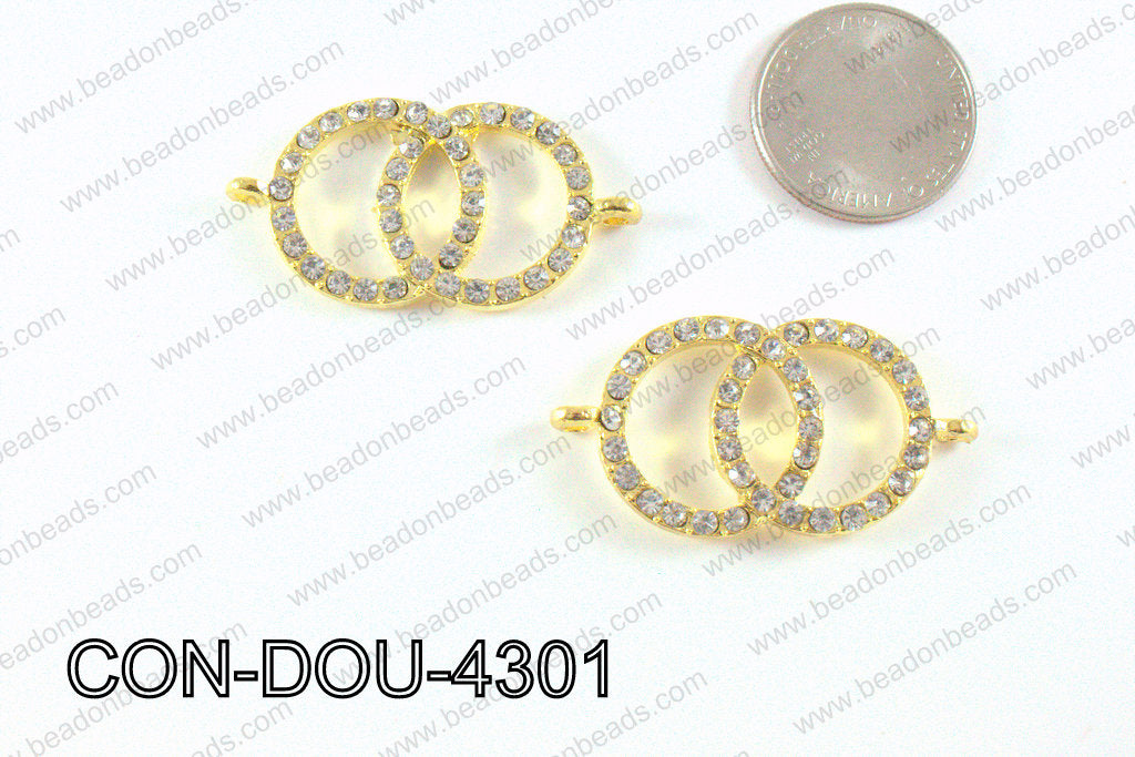 Metal Double Circle Connector Gold with Rhinestone 43x22mm CON-D