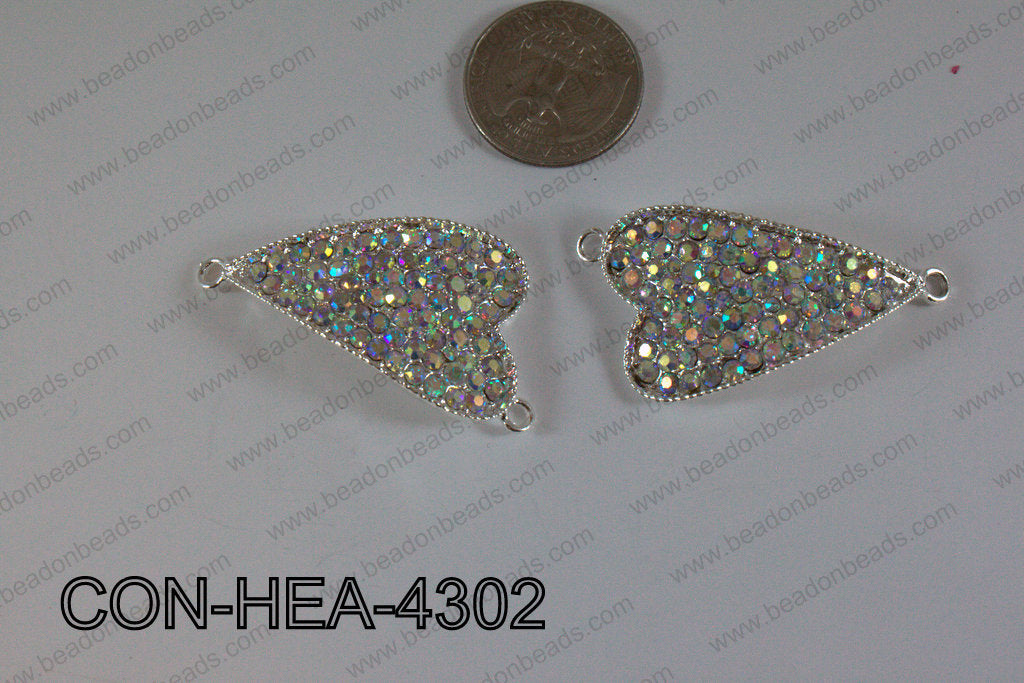 Connector with rhinestones Heart gold 25x43mm CON-HEA-4302