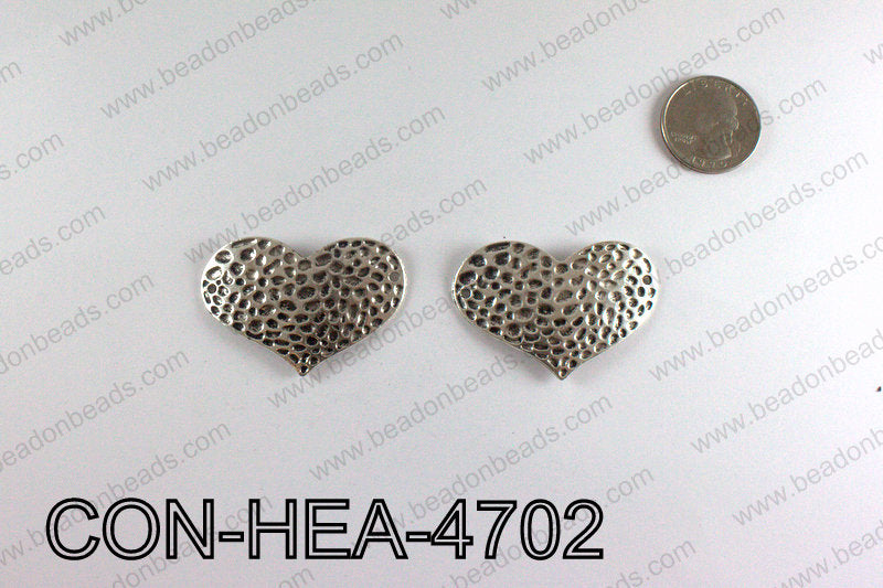 Hammered Silver Heart Connector 32x47mm CON-HEA-4702