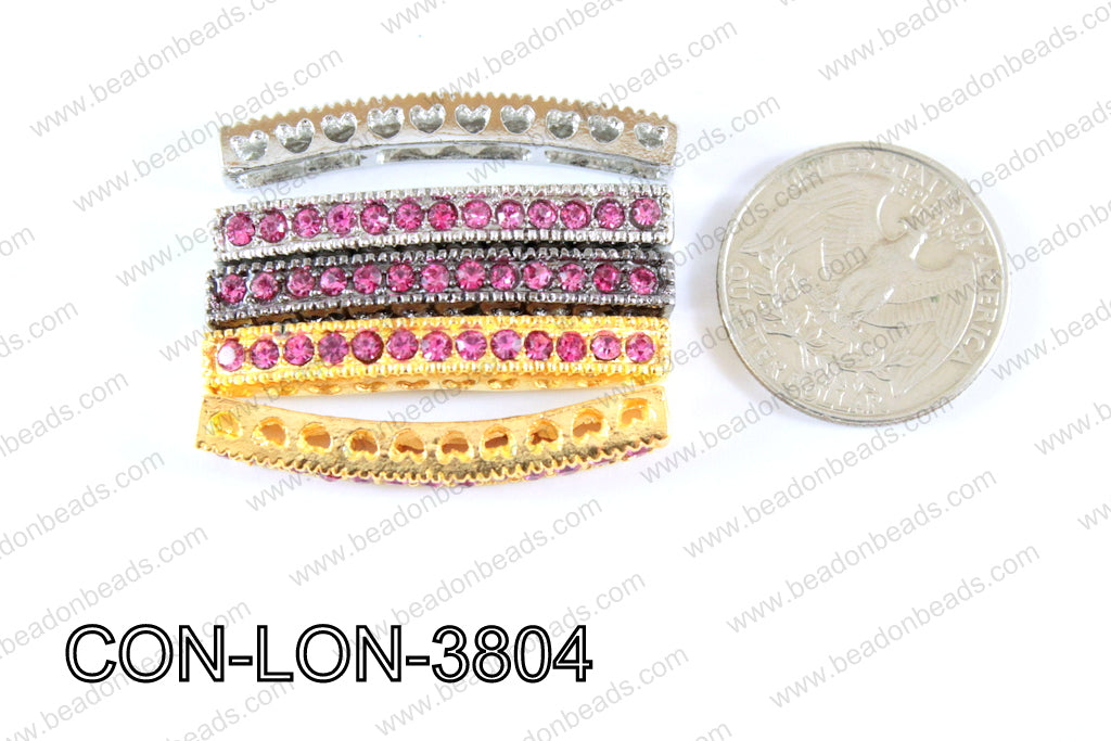 Sideway Bar connector,2gold,2silver,1gunmetal with pink crystals