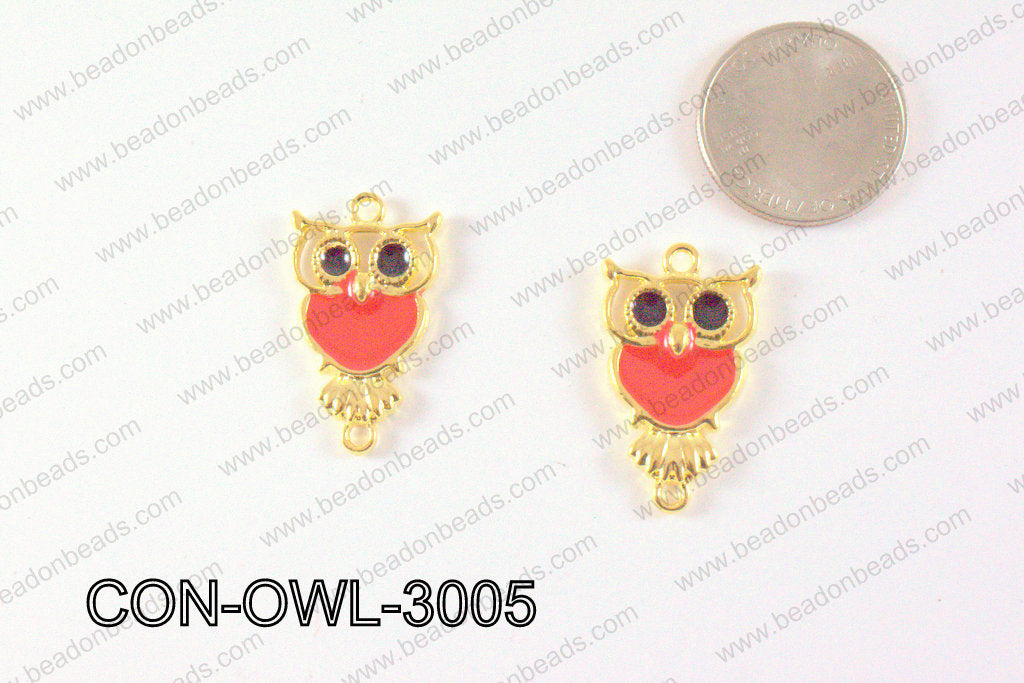 Metal Gold Owl Connector Red 30x18mm CON-OWL-3005