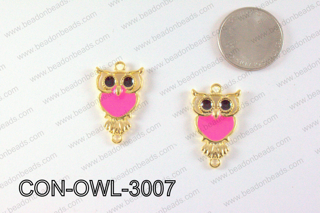 Metal Gold Owl Connector Hot Pink 30x18mm CON-OWL-3007