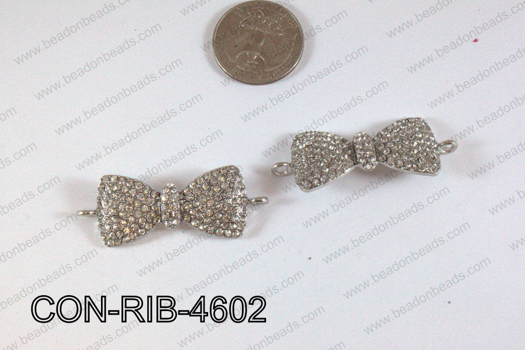 Connector with rhinestones dark silver Ribbon 17x46mm CON-RIB-46