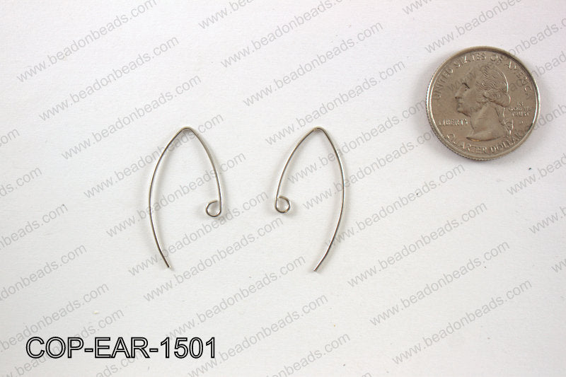 V shaped earring wire 15x29mm, Silver COP-EAR-1501