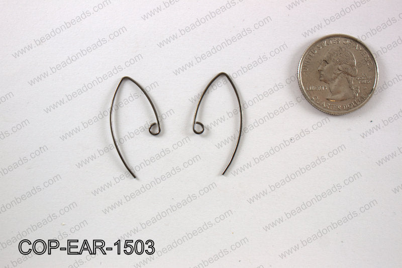 V shaped earring wire 15x29mm, Gunmetal COP-EAR-1503