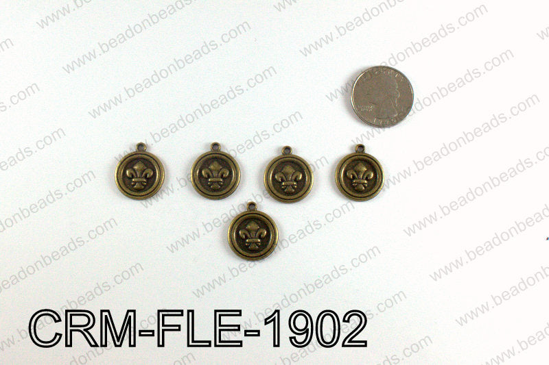 Fleur De Lis Round Charms 19x21mm, Bronze CRM-FLE-1902