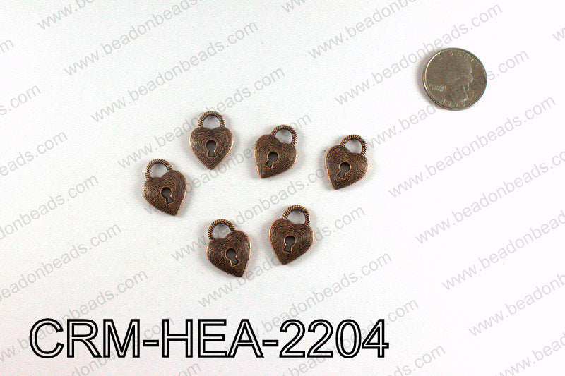 Heart lock charm 22x16mm, Copper CRM-HEA-2204