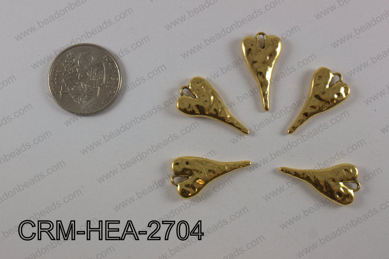 Pewter heart charm 13x27mm, gold CRM-HEA-2704