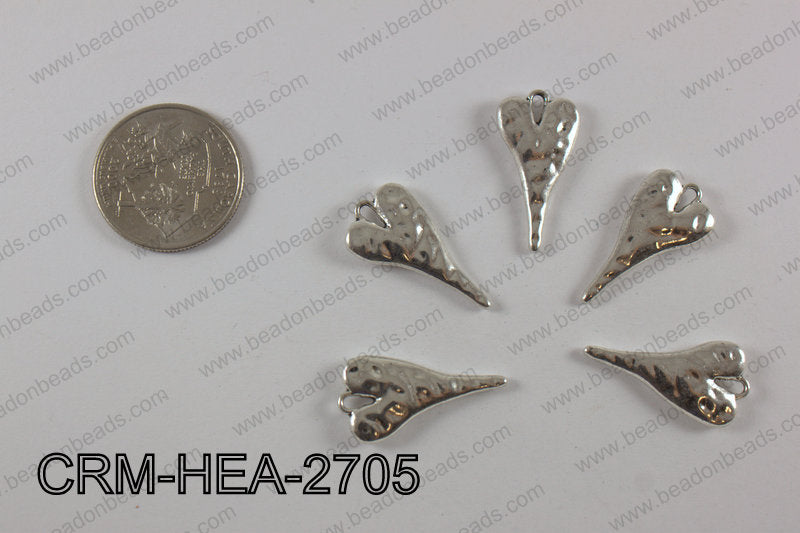 Pewter heart charm 13x27mm, silver CRM-HEA-2705