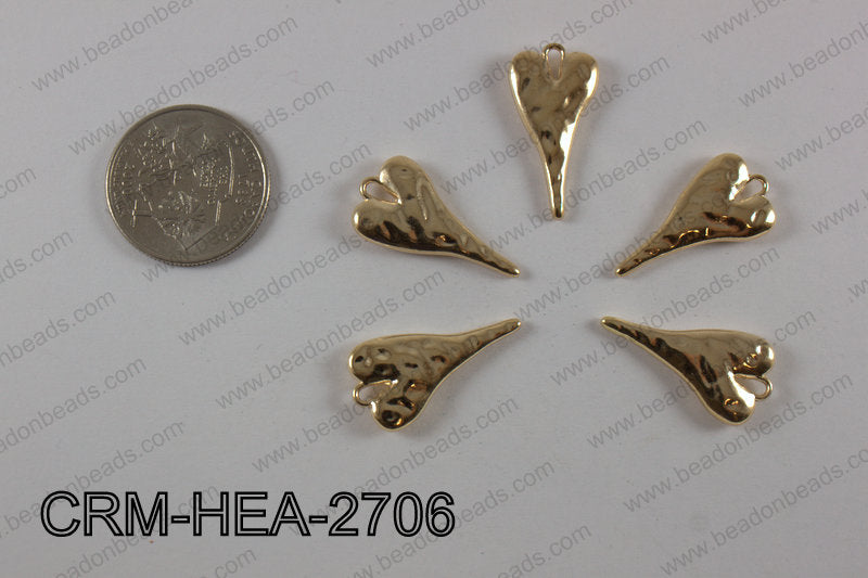 Pewter heart charm 13x27mm, light gold CRM-HEA-2706