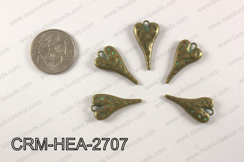 Pewter heart charm 13x27mm, patina finish CRM-HEA-2707