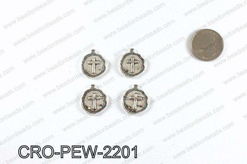 Coin cross charm 22x19mm, Silver CRO-PEW-2201