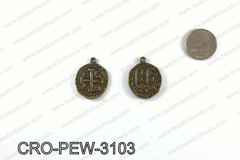 Coin cross pendant 31x25mm, Bronze CRO-PEW-3103