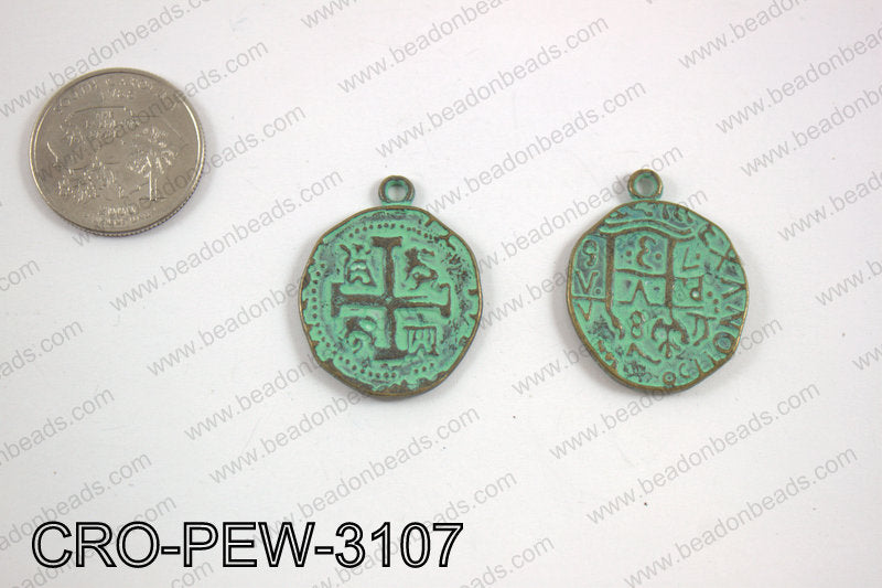 Coin cross pendant 31x25mm, turquoise patina CRO-PEW-3107