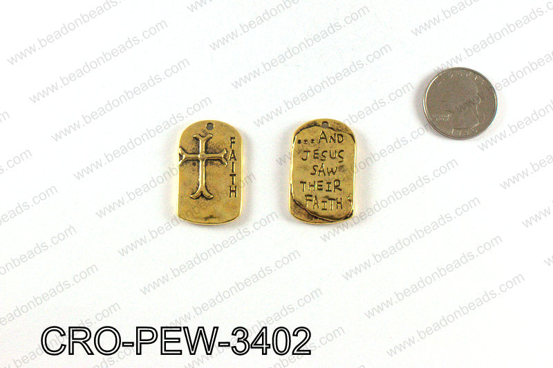 Rectangle faith cross pendant 34x21mm, Gold CRO-PEW-3402