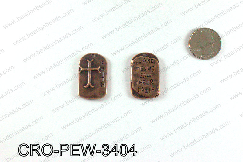 Rectangle faith cross pendant 34x21mm, Copper CRO-PEW-3404
