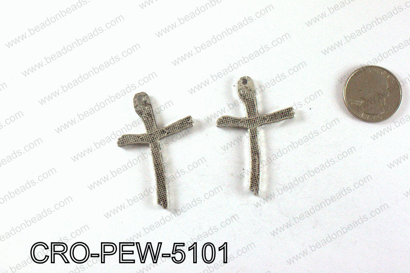 Pewter cross pendant 51x32mm, Silver CRO-PEW-5101