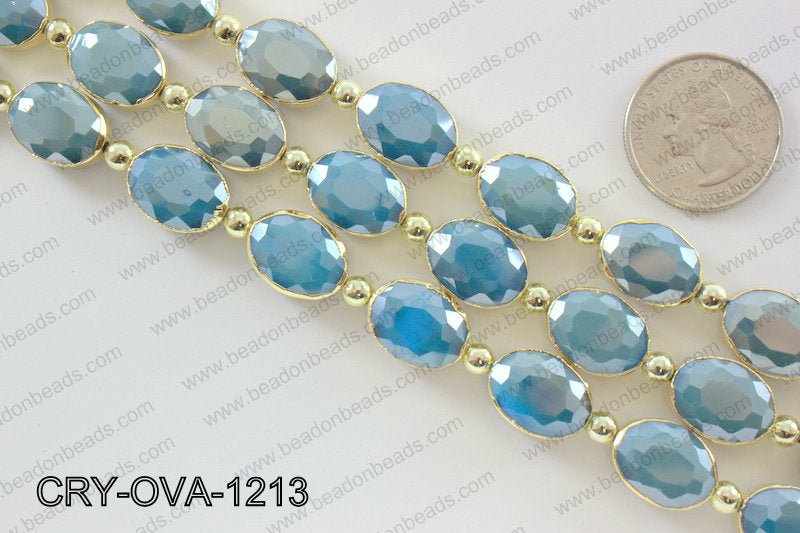 Oval blue crystal with Gold bezel 12x16mmCRY-OVA-1213