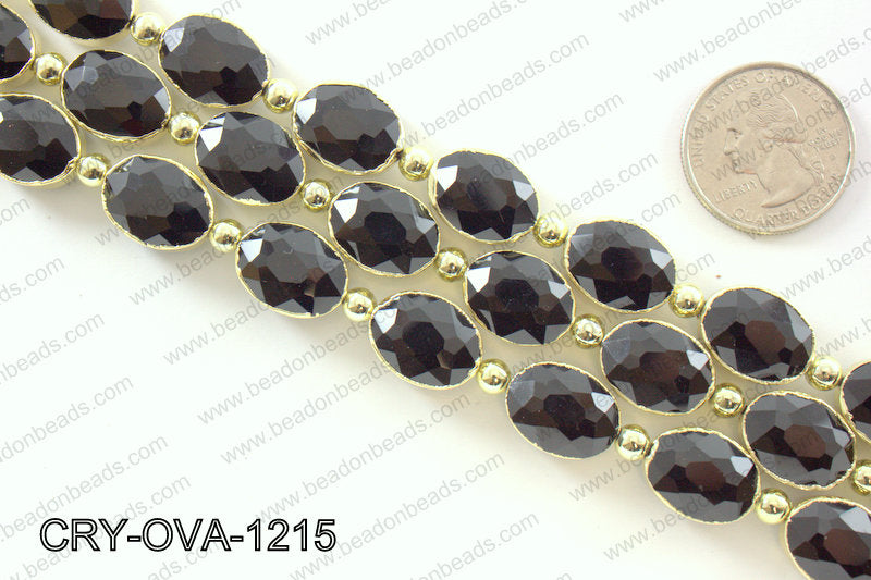 Oval black crystal with Gold bezel 12x16mmCRY-OVA-1215