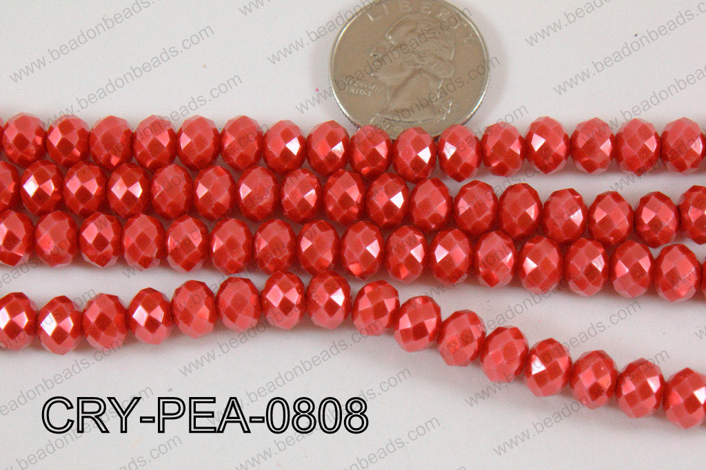 Rondelle Crystal with Pearl Coating Red 8mm CRY-PEA-0808