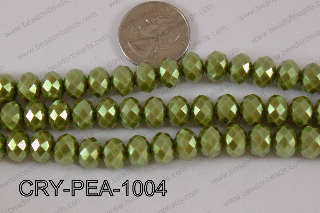 Rondelle Crystal with Pearl Coating Green 10mm CRY-PEA-1004
