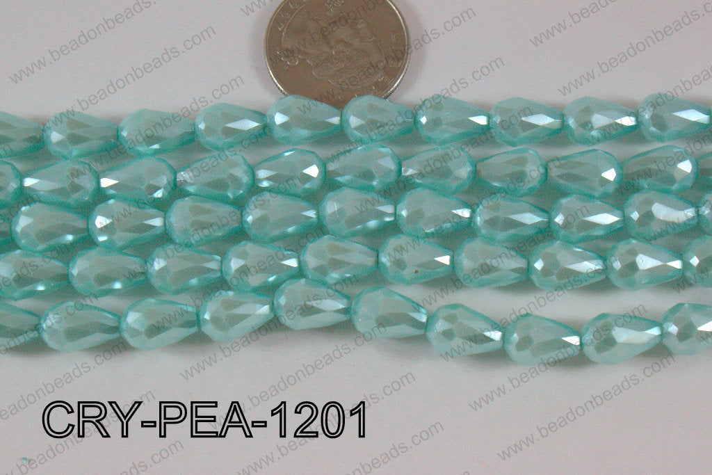 Teardrop Crystal with Pearl Coating Faceted Blue 8x12mm CRY-PEA-