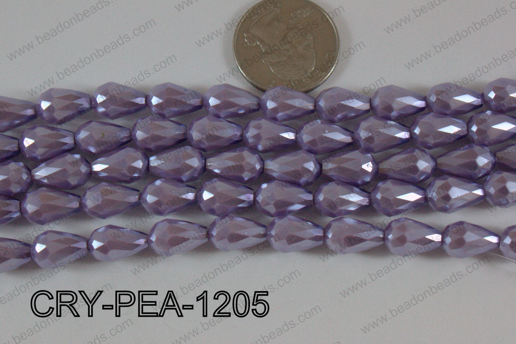 Teardrop Crystal with Pearl Coating Faceted Purple 8x12mm CRY-PE