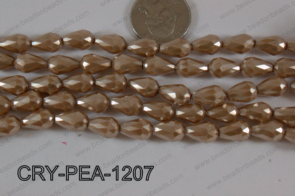Teardrop Crystal with Pearl Coating Faceted Brown 8x12mm CRY-PEA