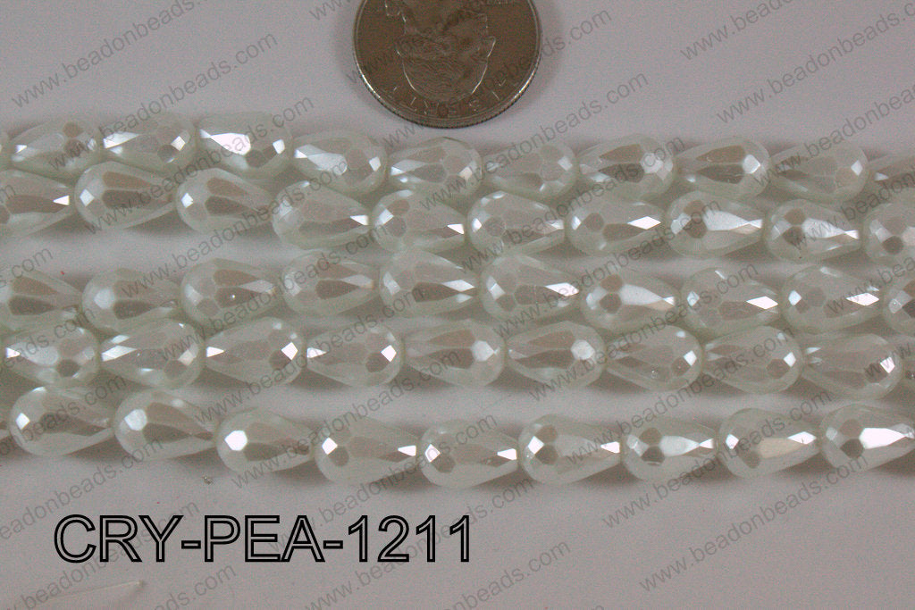 Teardrop Crystal with Pearl Coating Faceted White 8x12mm CRY-PEA
