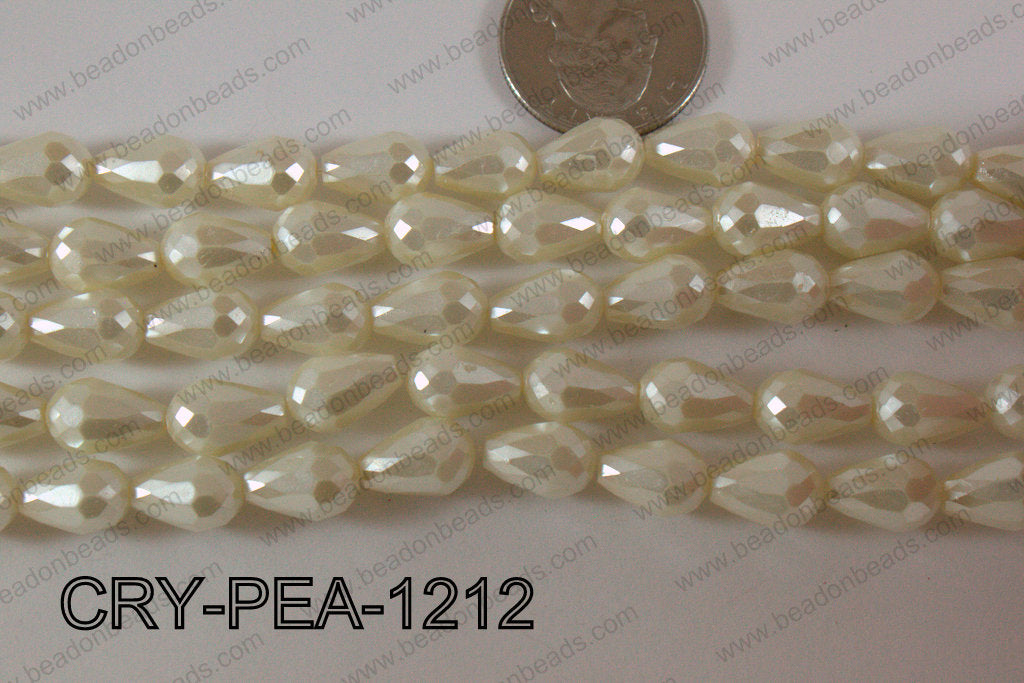Teardrop Crystal with Pearl Coating Faceted Cream 8x12mm CRY-PEA