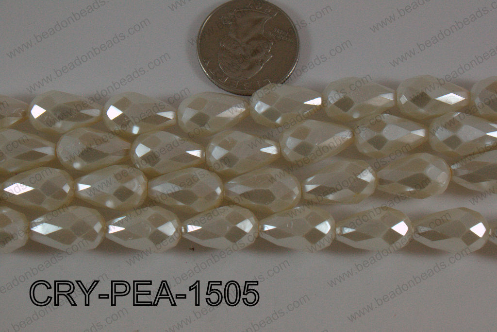 Teardrop Crystal with Pearl Coating Faceted Cream 10x15mm CRY-PE