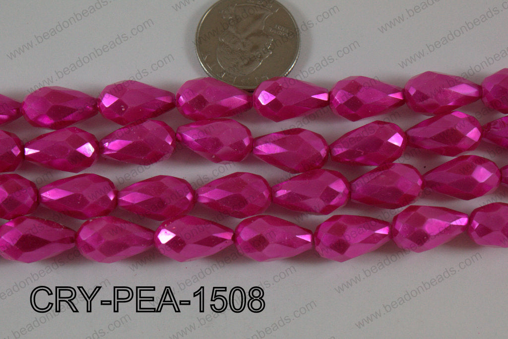 Teardrop Crystal with Pearl Coating Faceted Hot Pink 10x15mm CRY