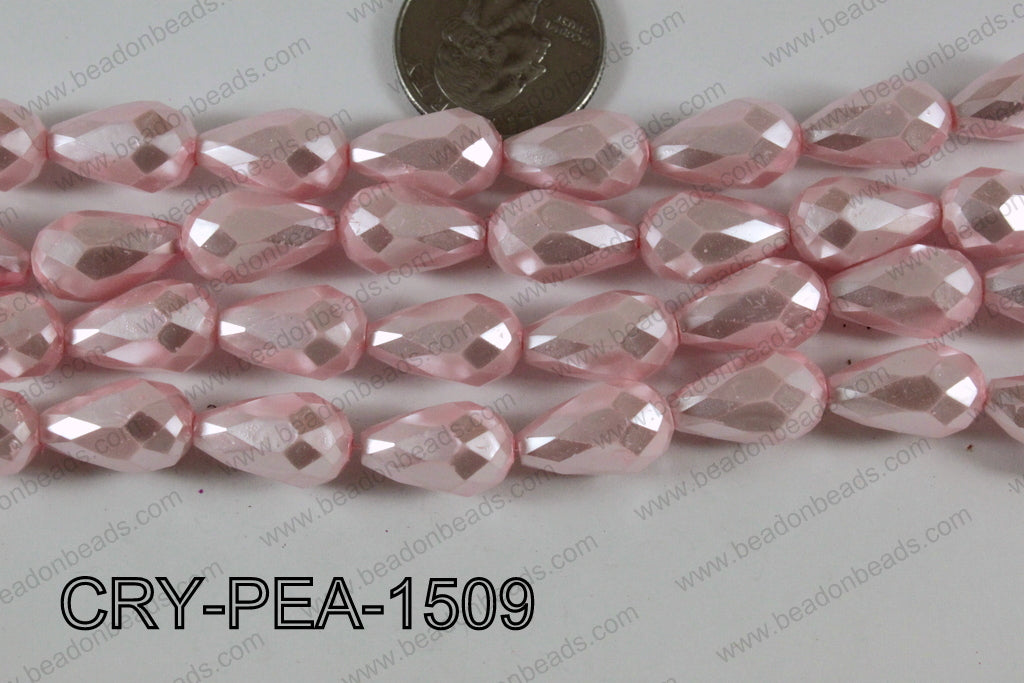 Teardrop Crystal with Pearl Coating Faceted Light Pink 10x15mm C