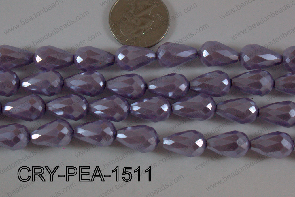 Teardrop Crystal with Pearl Coating Faceted Purple 10x15mm CRY-P