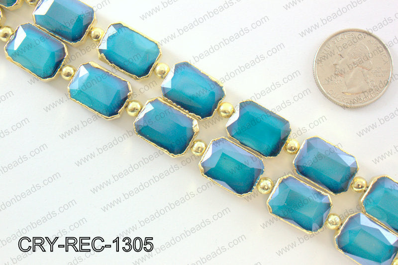 Rectangle blue crystal with Gold bezel 13x18mmCRY-REC-1305