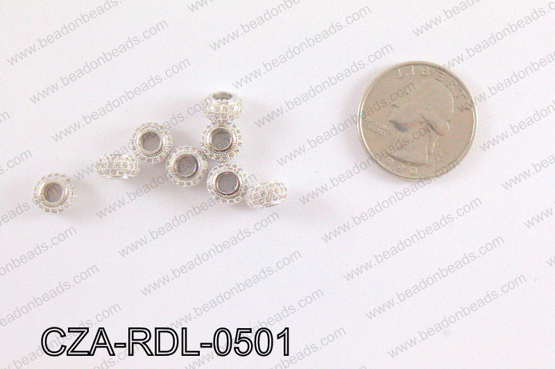 CZ Rondelle Micro Pave Bead 5 x 8MM CZA-RDL-0501