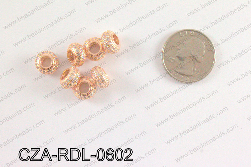 CZ Rondelle Micro Pave Bead 6 x 10 MM CZA-RDL-0602